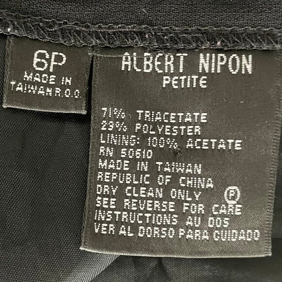 Albert Nipon Petite Vtg Lined Triacetate Pencil Skirt w Pleated Hem Black Sz 6P - Picture 9 of 10